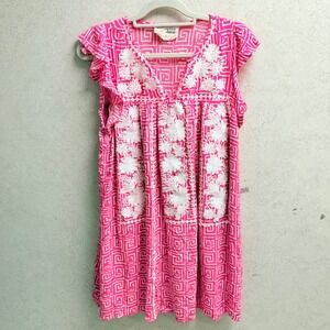 Savanna Jane Pink and White Embroidered Midi Dress